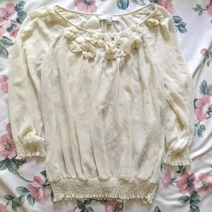 Cream Chiffon Sheer Top Blouse